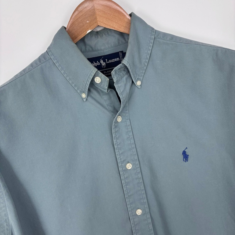 VTG Polo Ralph Lauren Garment Dyed Twill Button Down Shirt Mens M Blue Blaire